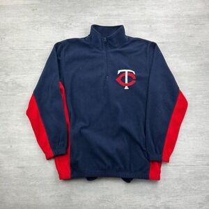 Minnesota Twins Jacket Mens Medium‎ Blue Red MLB Baseball 1/4 Zip Windbreaker